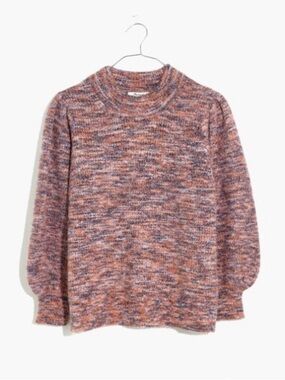 Madewell| Eaton Cozy Marled Pink & Blue Knit Crewneck Puffy Sleeve Sweater Sz S